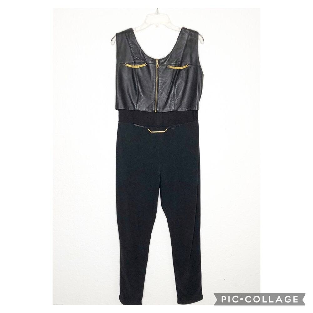 Andrea Isabella vintage black gold leather mesh sleeveless jumpsuit size Large